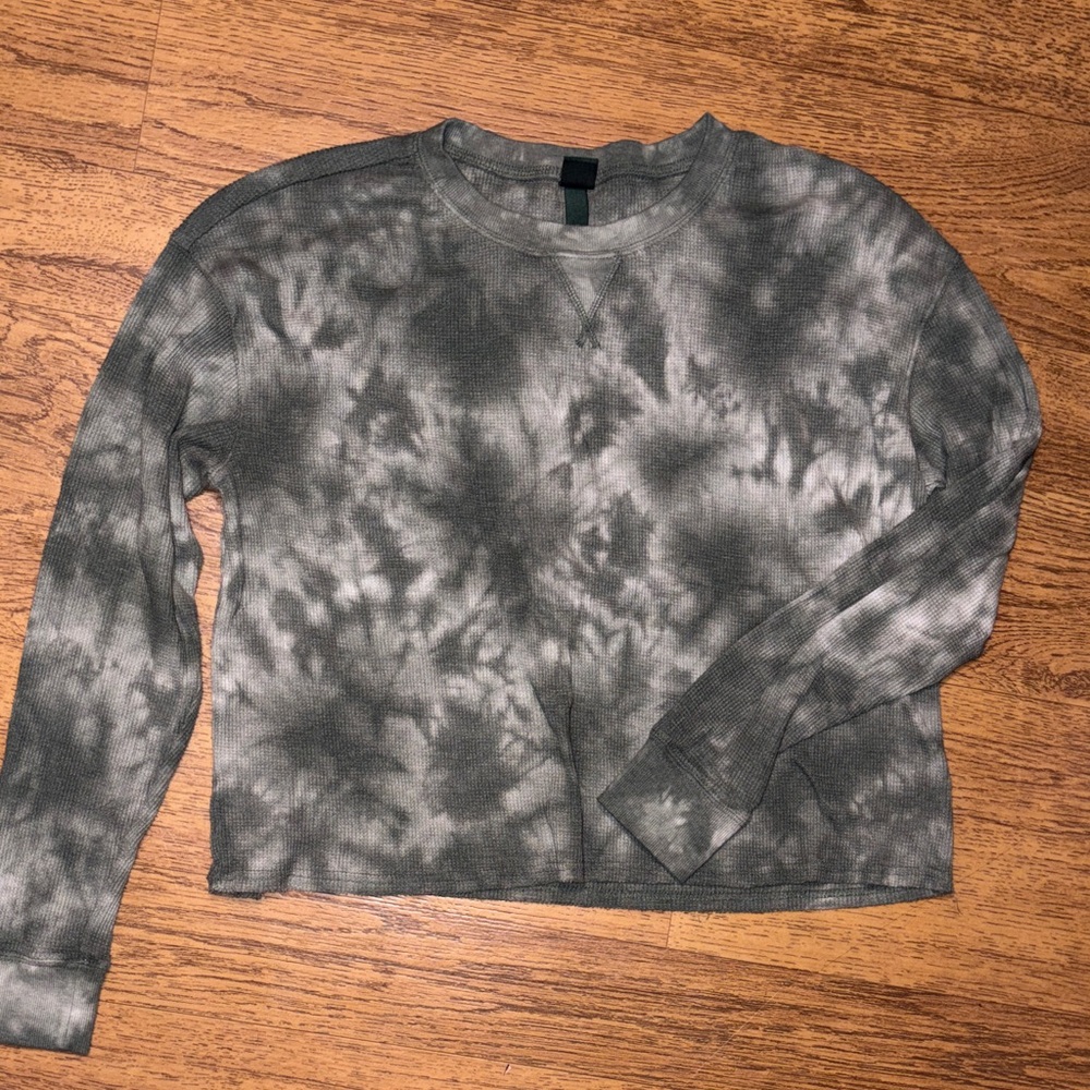 Tie-Dye Thermal Long Sleeve Top - Olive